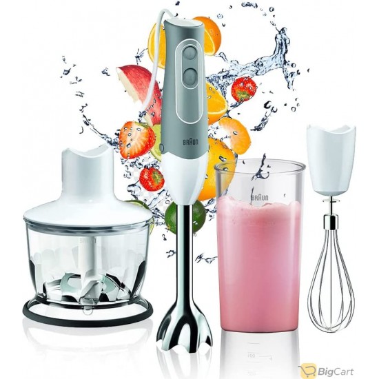 Braun Hand Blender Multiquick 5-600W With 600ml Bpa-Free Beaker, 500ml Chopper, Whisk, Dual Speed, Splashcontrol & Powerbell Technology Mq 535 Sauce White/Grey