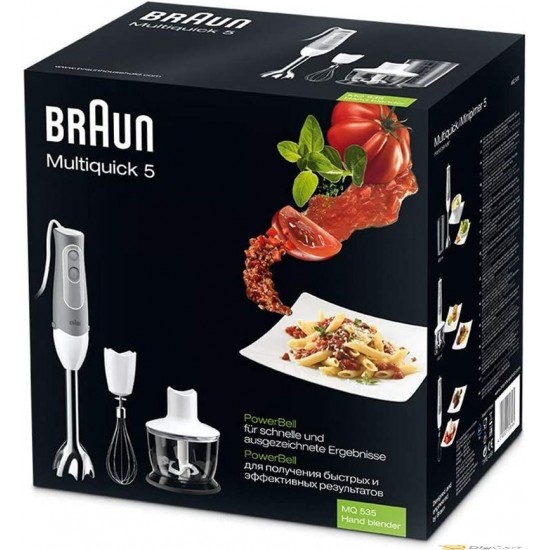 Braun Hand Blender Multiquick 5-600W With 600ml Bpa-Free Beaker, 500ml Chopper, Whisk, Dual Speed, Splashcontrol & Powerbell Technology Mq 535 Sauce White/Grey