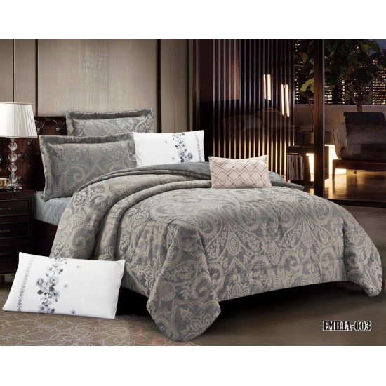 Feather Jacquard Royal Quilt Set with Comfortable and Soft Double Velvet Set of 7 Pieces  grey Color
