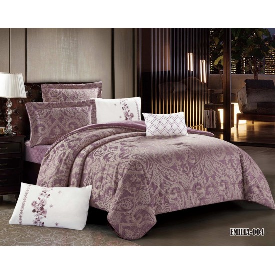 Feather Jacquard Royal Quilt Set with Comfortable and Soft Double Velvet Set of 7 Pieces  purple Color