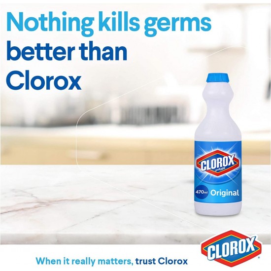 Clorox Original Liquid Bleach, Household Cleaner And Disinfectant, Kills 99.9% Germs And Viruses, 470ml