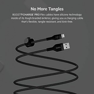 Belkin BoostCharge Pro Flex Braided USB Type A to Lightning Cable (1M/3.3FT),  MFi Certified