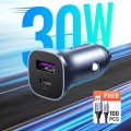 UGreen Car Charger Two Ports USB Port and PD Port 30W - Gray