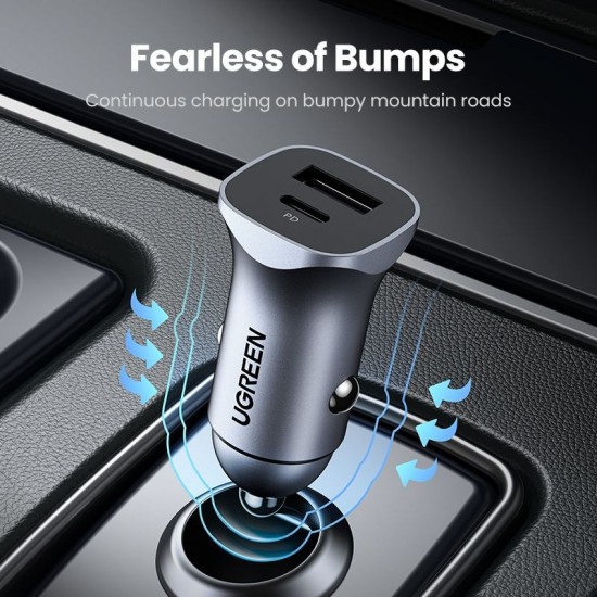 UGreen Car Charger Two Ports USB Port and PD Port 30W - Gray