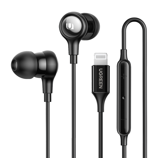 Ugreen Wired Earphones with mic MFI Lightning Connector - Black