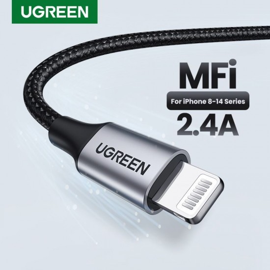 UGreen Aluminum Braided Charging and Sync Data Cable USB to Lightning 1m - Black