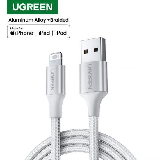 UGreen Alu Case Braided Charging and Sync Data Cable USB to Lightning 1m - Silver