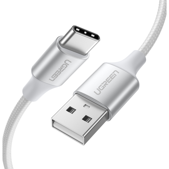 سلك شاحن يوجرين نايلون مظفر USB إلى USB-C بطول 1 م - أبيض