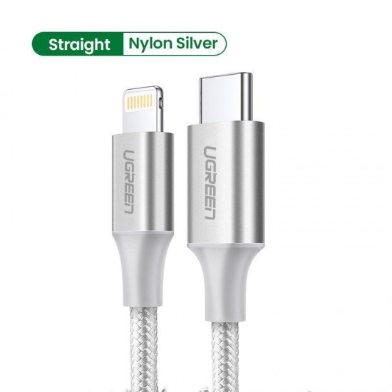 UGreen Aluminum Braided Charging and Sync Data Cable USB-C to Lightning 1m - Silver