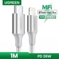 UGreen Aluminum Braided Charging and Sync Data Cable USB-C to Lightning 1m - Silver