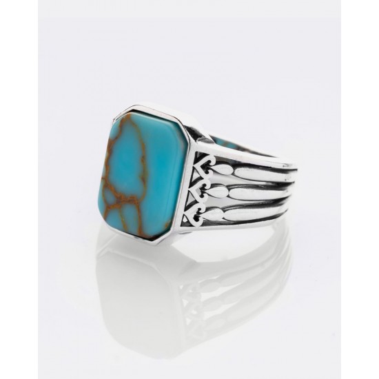 Classic men's silver ring with turquoise stone