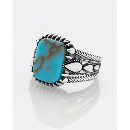 Classic men's silver ring with turquoise stone